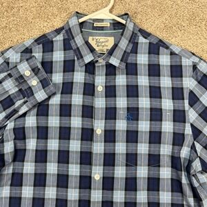 Penguin Heritage Mens M Slim Fit‎ Blue Check Plaid Long Sleeve Button Down Shirt